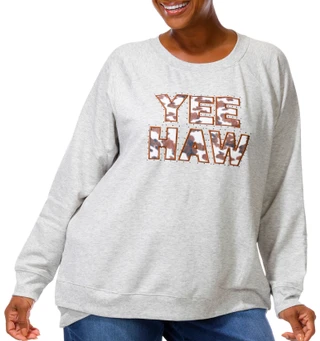 Thumbnail 1: Daniel Rainn Plus 3/4 Sleeve Yee Haw Embroidered Sweatshirt 