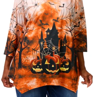 Thumbnail 3: ONE WORLD Plus 3/4 Sleeve Bat Web V Neck Top 