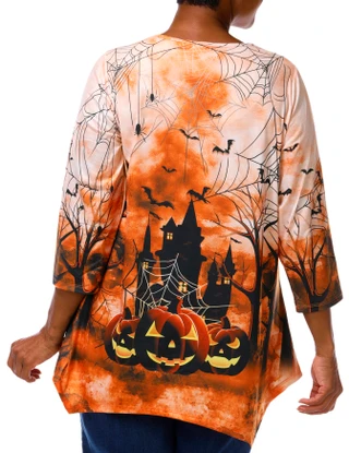 Thumbnail 4: ONE WORLD Plus 3/4 Sleeve Bat Web V Neck Top 