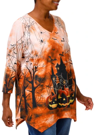 Thumbnail 5: ONE WORLD Plus 3/4 Sleeve Bat Web V Neck Top 