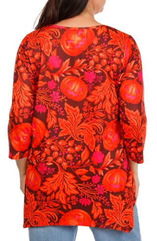 Thumbnail 2: ONE WORLD Women's Plus 3/4 Sleeve Halloween Print V Neck Top 
