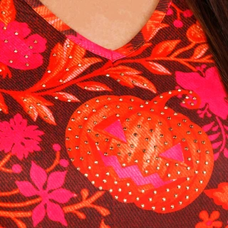 Thumbnail 3: ONE WORLD Women's Plus 3/4 Sleeve Halloween Print V Neck Top 