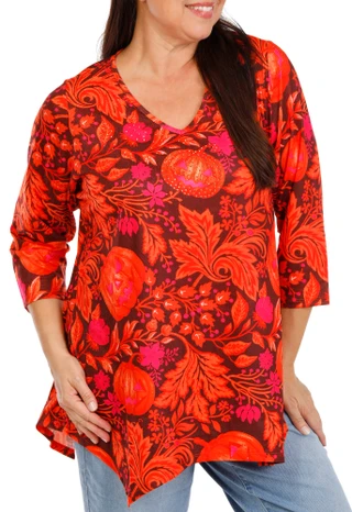 Thumbnail 1: ONE WORLD Women's Plus 3/4 Sleeve Halloween Print V Neck Top 