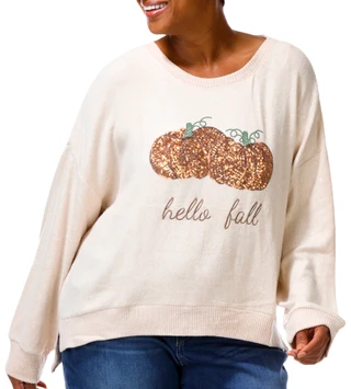 Thumbnail 1: Magical Season Plus Long Sleeve Harvest Sequin Pumpkin Top 