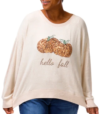 Thumbnail 4: Magical Season Plus Long Sleeve Harvest Sequin Pumpkin Top 