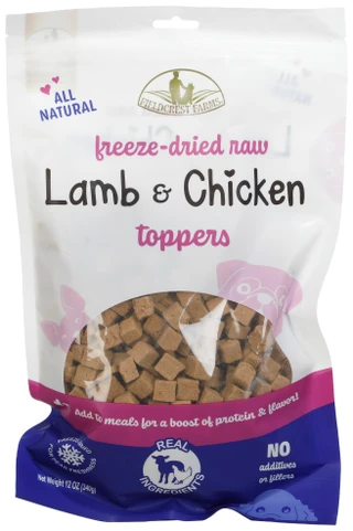 Thumbnail 1: Fieldcrest Farms 12 oz Freeze Dried Raw Lamb & Chicken Toppers For Dogs 