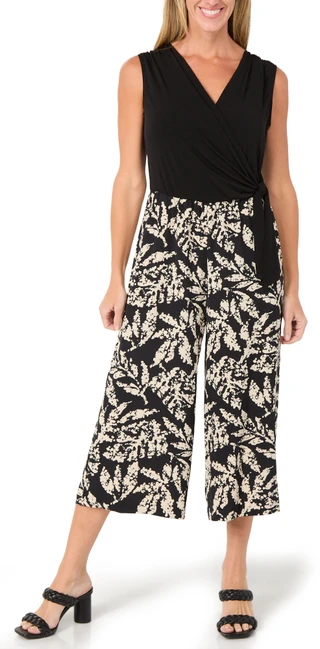 Thumbnail 1: Connected Apparel Women's Sleeveless Floral Wrap Cropped Jumpsuit 