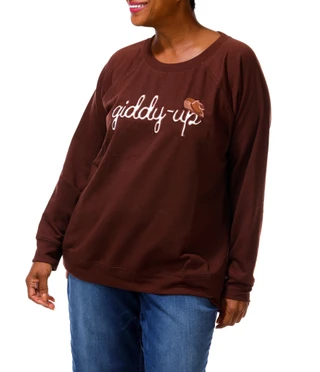Thumbnail 2: Daniel Rainn Plus 3/4 Sleeve Giddy Up Embroidered Sweatshirt 