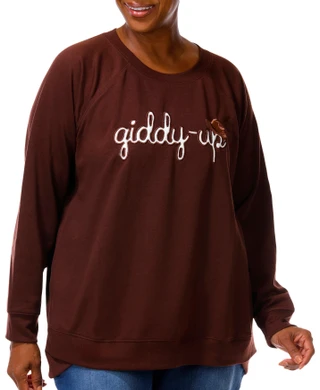 Thumbnail 3: Daniel Rainn Plus 3/4 Sleeve Giddy Up Embroidered Sweatshirt 