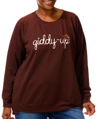 Thumbnail 1: Daniel Rainn Plus 3/4 Sleeve Giddy Up Embroidered Sweatshirt 