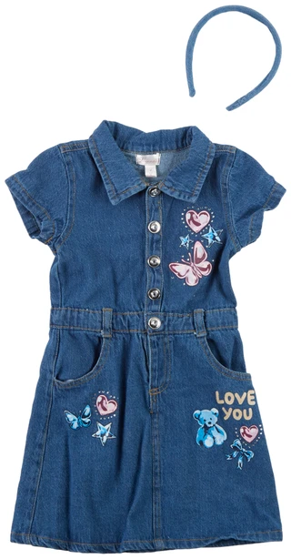 Thumbnail 1: Nannette Little Girls 2 Pc Short Sleeve Denim Dress 