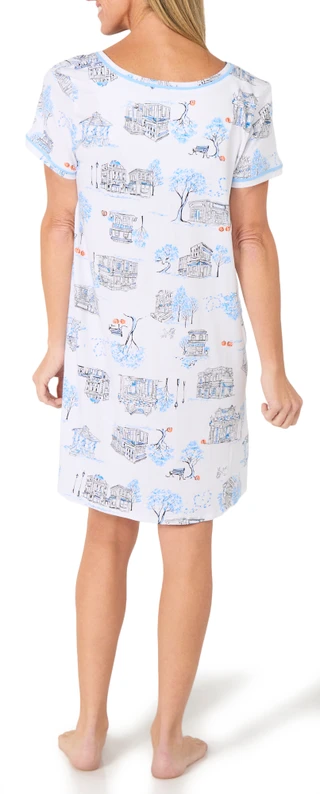 Thumbnail 2: Cuddl Duds Womens Short Sleeve Harvest Toile V Neck Nightgown  