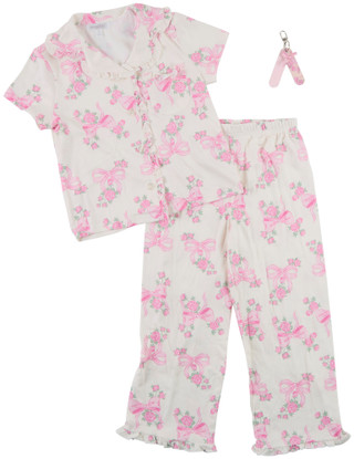Thumbnail 1: B TWEEN Girls 3 Pc Short Sleeve Floral & Bows Pajama Pants Set 