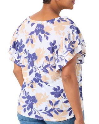 Thumbnail 2: Coral Bay Plus Flutter Sleeve Tie Front Waffle Top 