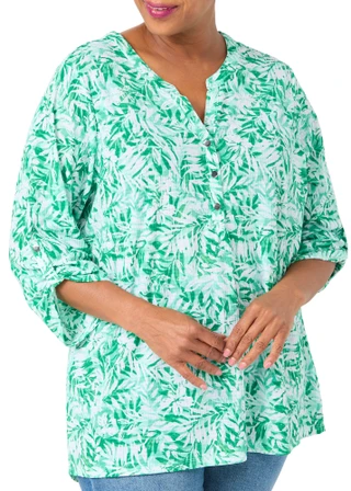 Thumbnail 1: Coral Bay Plus 3Q Sleeve Henley Waffle Top 