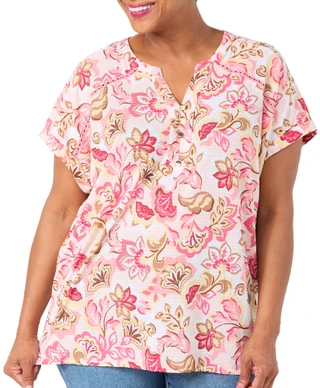 Thumbnail 1: Coral Bay Plus Short Sleeve Henley Waffle Top 