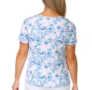 Thumbnail 2: Coral Bay Petite Split Henley Flamingo in Fronds Print Tee 