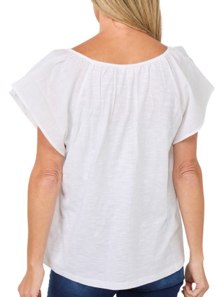 Thumbnail 2: Lucky Brand Women's Short Sleeve Solid Ruffle Square Neck Top 