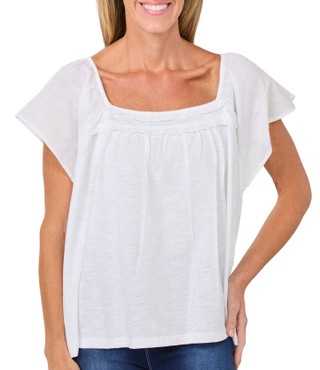 Thumbnail 1: Lucky Brand Women's Short Sleeve Solid Ruffle Square Neck Top 