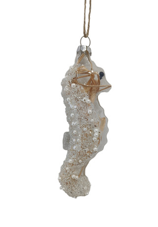 Thumbnail 2: Magical Season White Beaded Seahorse Glass Ornament 