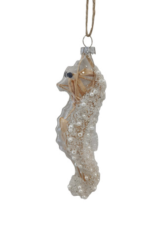 Thumbnail 1: Magical Season White Beaded Seahorse Glass Ornament 