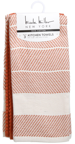 Thumbnail 1: Nicole Miller 3 Pk 18x28 Orange Striped Kitchen Towel Set 