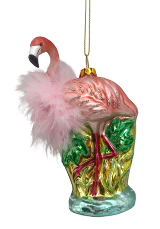 Thumbnail 1: Magical Season Glass Flamingo with Feathers Ornament 
