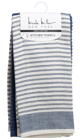 Thumbnail 1: Nicole Miller 4 Pk 18x28  Blue Striped Kitchen Towel Set 