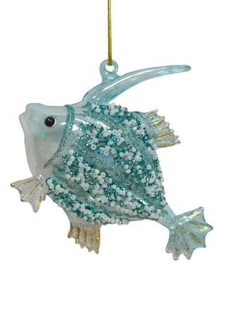 Thumbnail 2: Magical Season Blue Glitter Fish Glass Ornament 
