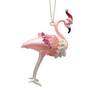 Thumbnail 1: Magical Season Glass Flamingo with Faux Fur Ornament 