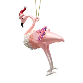 Thumbnail 2: Magical Season Glass Flamingo with Faux Fur Ornament 