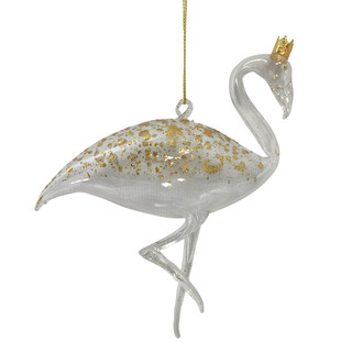 Thumbnail 2: Magical Season Gold Glitter Flamingo Glass Ornament 