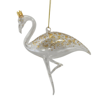 Thumbnail 1: Magical Season Gold Glitter Flamingo Glass Ornament 
