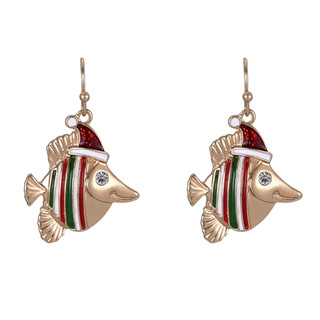Thumbnail 1: Brighten the Season Christmas Santa Fish Drop Earrings 