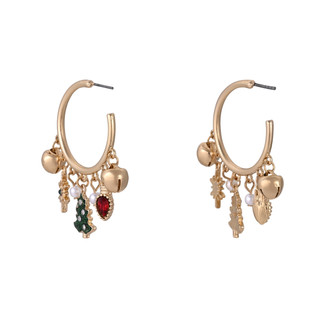 Thumbnail 2: Brighten the Season Christmas Charm Hoop Earrings 