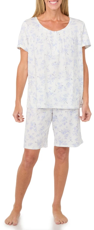 Thumbnail 1: Laura Ashley Women's 2 Pc Floral Pajama Bermuda Shorts Set 