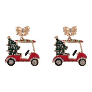 Thumbnail 1: Brighten the Season Christmas Golf Cart Drop Earrings 