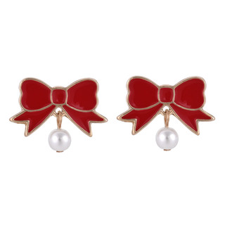 Thumbnail 1: Hallmark Christmas Red Enamel Pear Bow Stud Earrings 