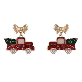 Thumbnail 1: Brighten the Season Christmas Pickup Truck Drop Earrings 