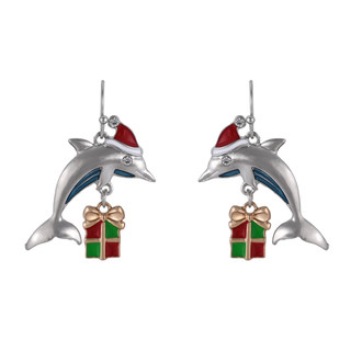 Thumbnail 1: Brighten the Season Christmas Dolphin Drop Earrings 