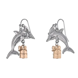 Thumbnail 2: Brighten the Season Christmas Dolphin Drop Earrings 
