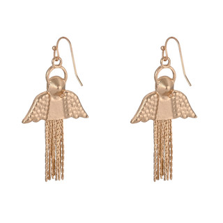 Thumbnail 2: Brighten the Season Christmas Gold Pearl Angel Drop Earrings 