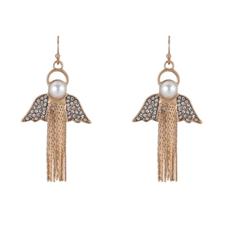 Thumbnail 1: Brighten the Season Christmas Gold Pearl Angel Drop Earrings 