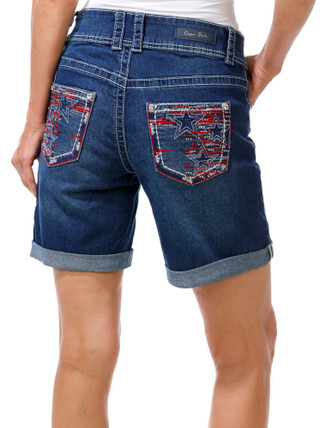 Thumbnail 1: COPPERFLASH Women's Rolled Cuff Americana Back Pocket Shorts 