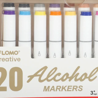 Thumbnail 2: FLOMO 20-Pc Dual Tip Alcohol Markers in Wooden Box 