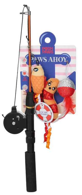 Thumbnail 1: Posh Paws 16-Inch Fishing Rod Cat Teaser Toy Set 