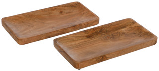 Thumbnail 1: GO HOME Set of 2 Acacia Wood Rectangular Platters 