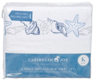 Thumbnail 1: Caribbean Joe 6 Pc King Seashell Print Hem Sheet Set  