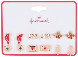 Thumbnail 1: Hallmark 6 Pk Gold Christmas Stud Earrings 