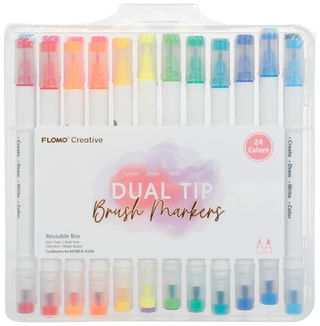 Thumbnail 1: FLOMO 24-Piece Dual Tip Brush Marker Set 